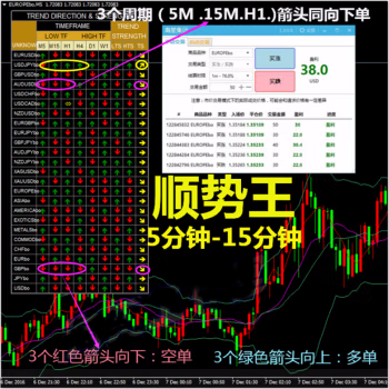 順勢5/15分鐘箭頭圖趨勢方向外匯MT4技術(shù)指標(biāo)分析模板交易系統(tǒng)